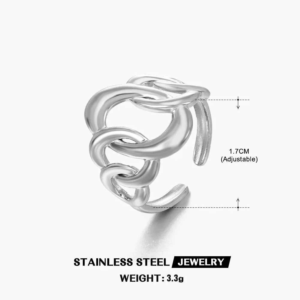Stainless steel geometric oval adjustable ring suitable for women gold hip-hop fashion oval open ring party jewelry giftXJ250412