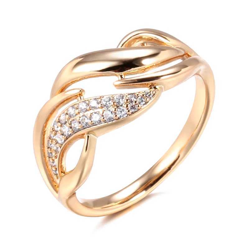 Kinel Luxury 585 Rose Gold Colored Geometric Ring for Women Shining Natural Zircon Decoration Ethnic Bridal Wedding Jewelry GiftsXJ250412