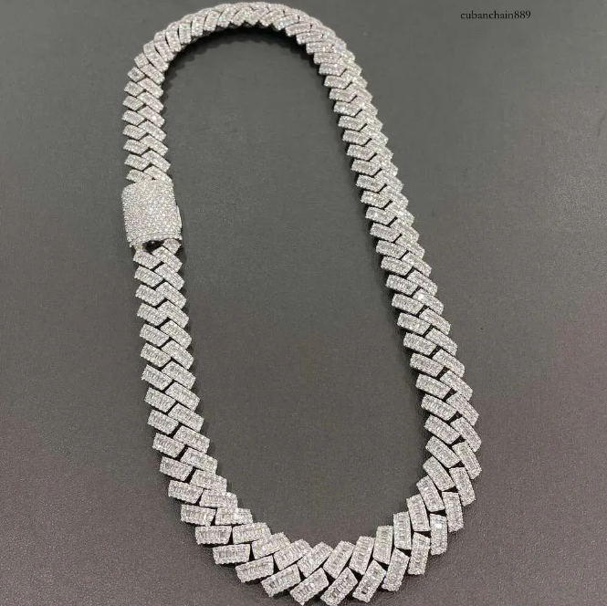 Iced-Out Hip Hop VVS Moissanite Cuban K Chain Necklace with Baguettes for Men (20mm)