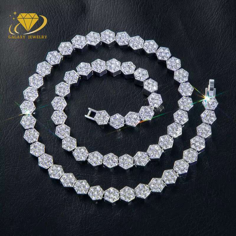 925 Silver 8mm Moissanite Tennis Chain Jewelry Diamond Necklace Bracelet Iced Out Chain Hexagon Flower Tennis Chain Necklace