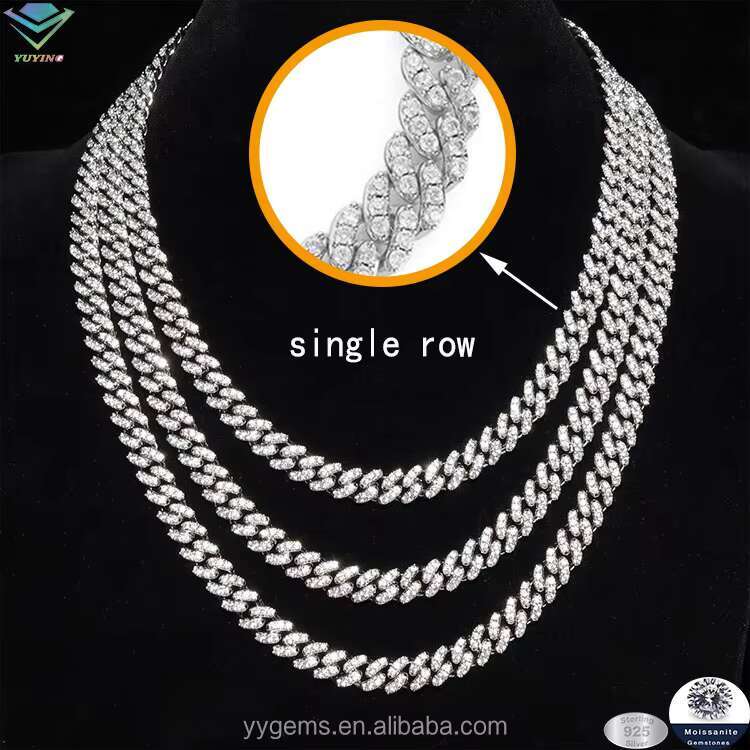 Rts 925 Silver Gold Plated 6 mm 10 mm Wide Single Rows Cuban Link Chain with GRA Vvs Diamond Moissanite Rapper Hiphop Jewelry