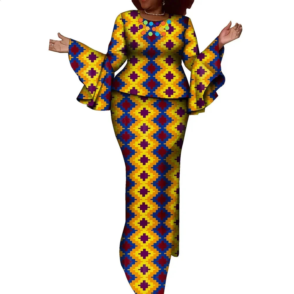 African batik womens 2piece set Bazin Riche top and skirt WY10755 250411