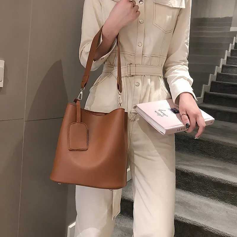 2-piece/set Fi designer Pu leather womens handbag good casual womens handbag womens black bucket womens shoulder cross body bagXJ250412
