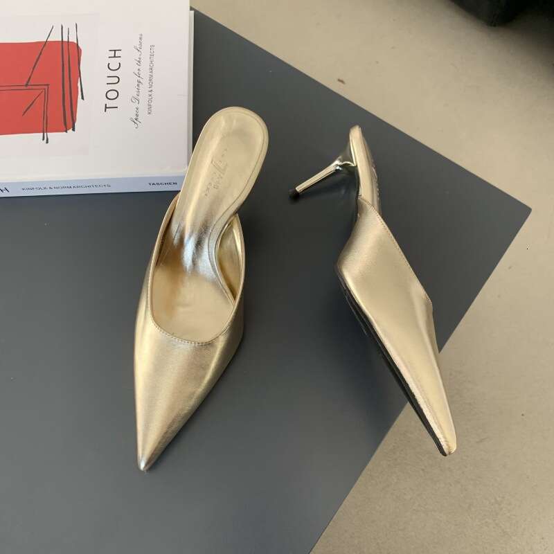 2025 Spring/Summer New Pointed Heel Fashion with Back Headless and Empty Sandals, Thin High Heels, Half Dragged Women's Shoes