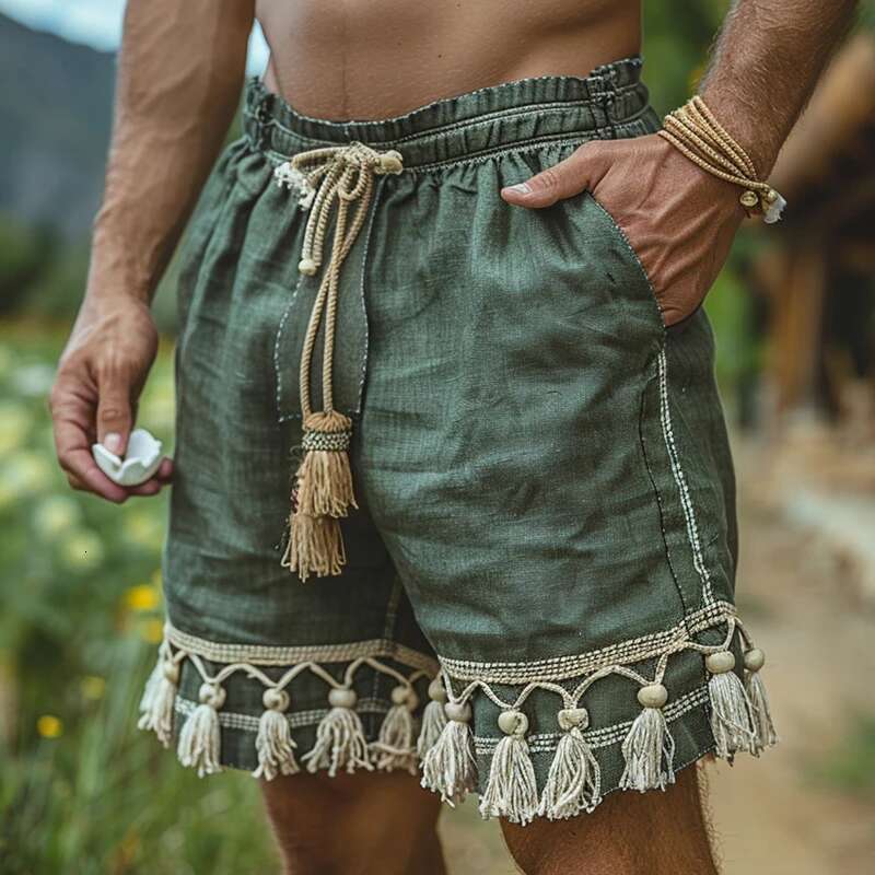Casual Loose Patchwork Mens Cotton Summer Daily Leisure Breathable Drawstring For Men Beach Vintage rals Shorts
