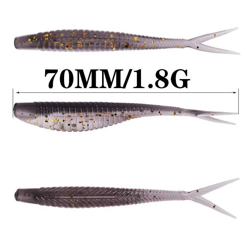 10pcs/Lot Fishing Fork Tail Soft Bait 70mm 1.8g Jigging Wobblers Artificial Baits Rubber for Bass Carp Fishing Lures Swimbaits Z250411
