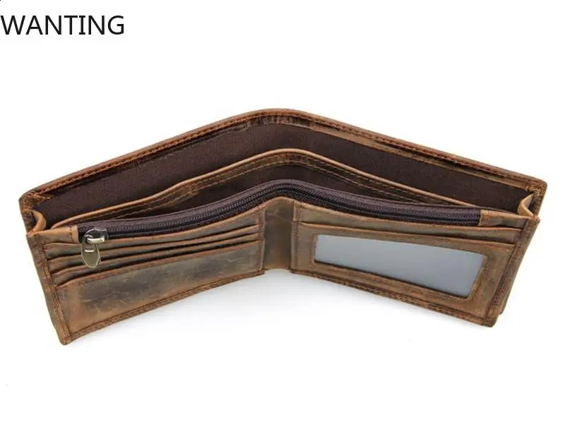 Retro Short Wallet for Coins Cash Po Purse in Pants Pocket Wallet Mens Genuine Leather Mens Short Wallet 250411