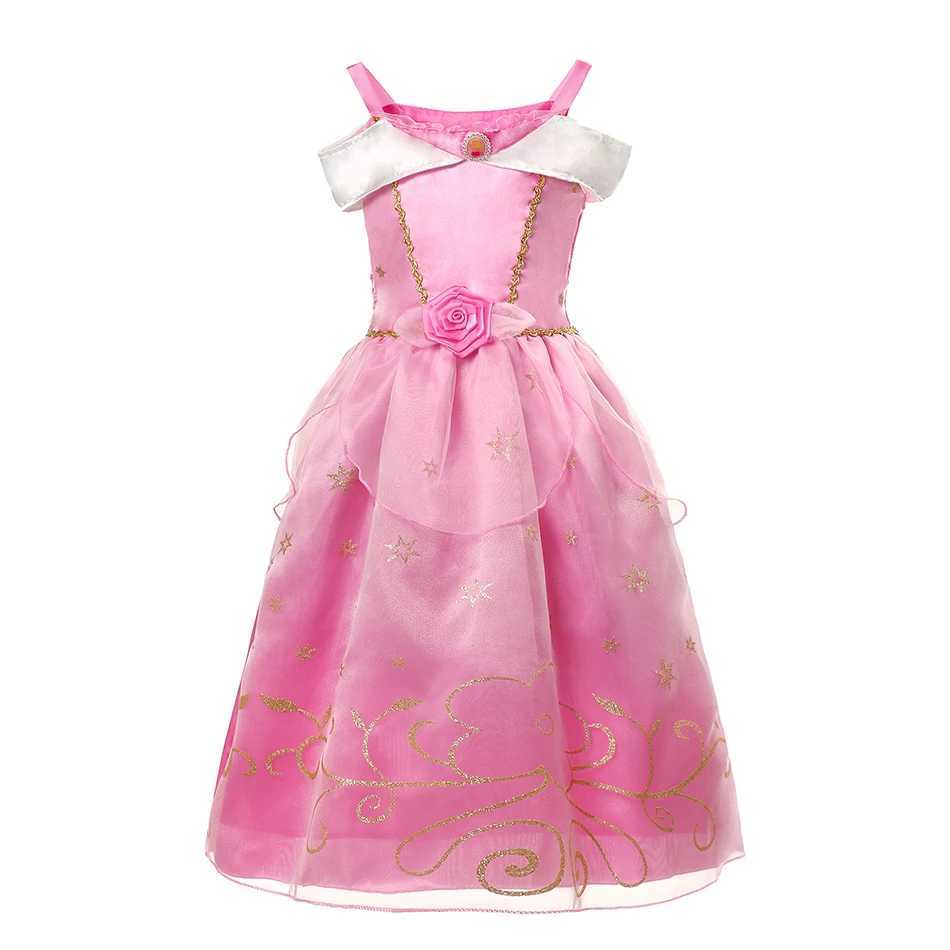 Disney Childrens Princess Dress Girl Rapunzal Snow White Dress Childrens Christmas Role Play Belle Aurora Birthday Party DressXJ250420