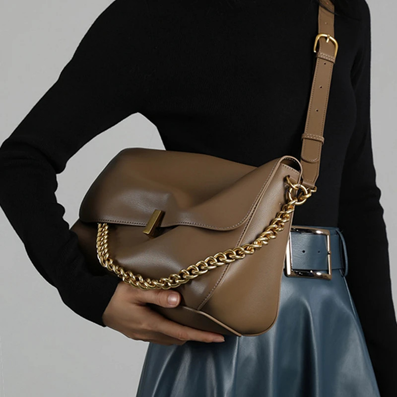 Toptrends Genuine Leather Large Chain Shoulder For Women er Office Messenger Bags Satchel Cow Ladies Handbags 251112