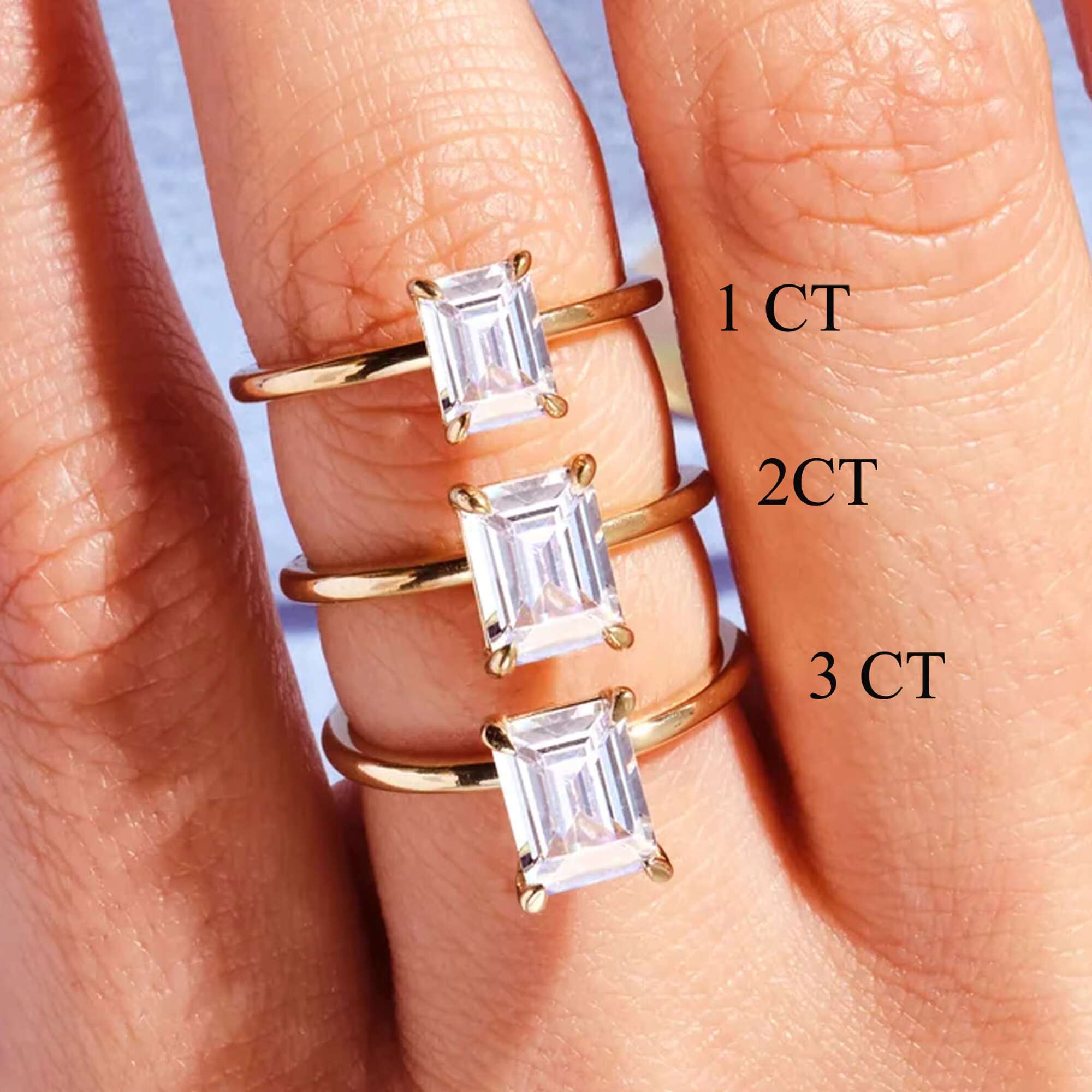 14K Gold Plated 925 Sterling Silver Radiant Emerald Cut 3ct Moissanite Wedding Ring for Women