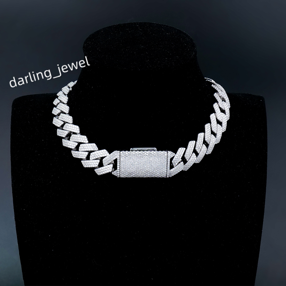 925 Sterling Silver With Full of Moissanite Stones Hip Hop Bracelet 8mm Width Prong Setting Cuban Link Bracelet for Men