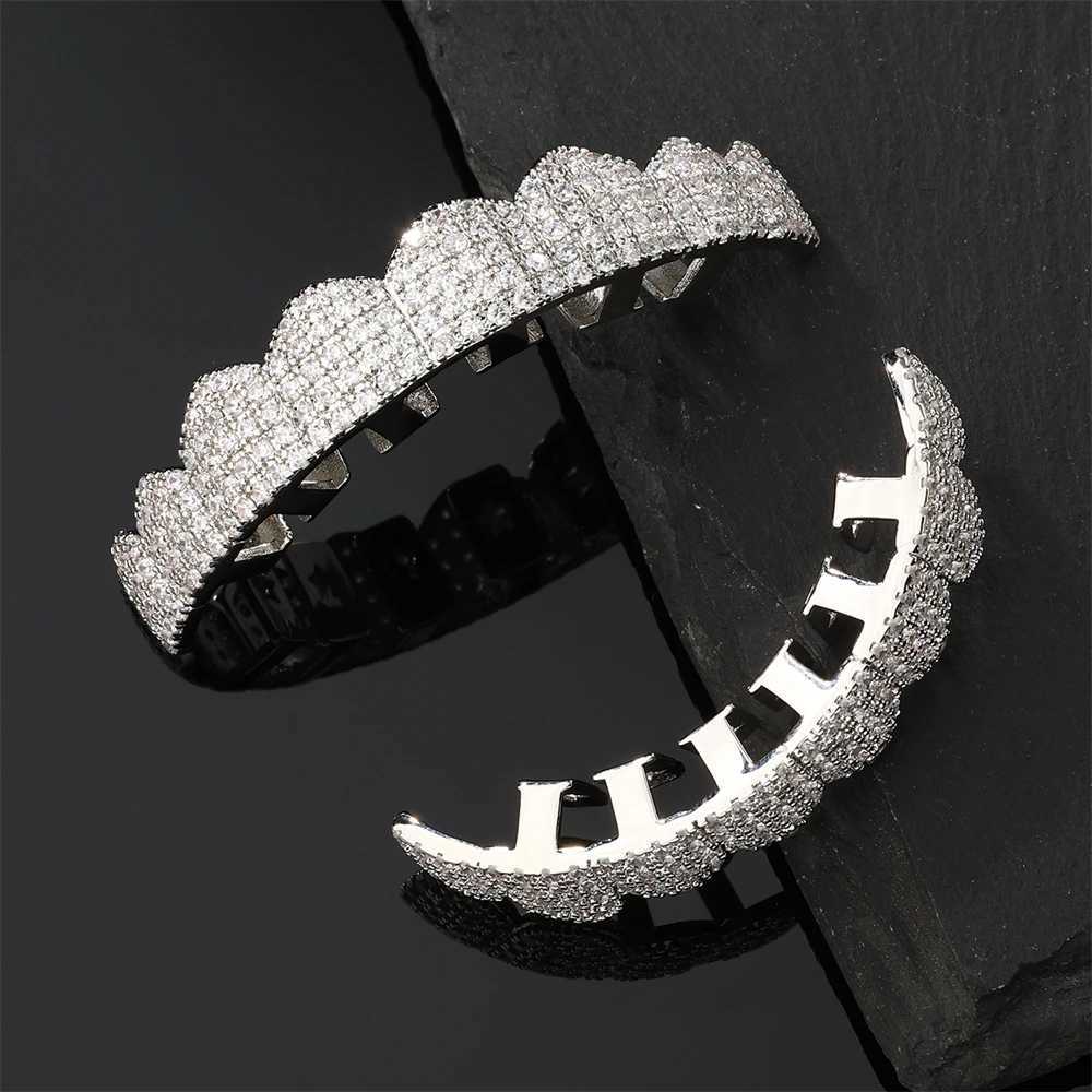CZ Teeth Grillz Hat Cube Zircon Ice Out Mini Paving Top and Bottom Charm Grill Suitable for Female Hip Hop Jewelry Role Playing W250412