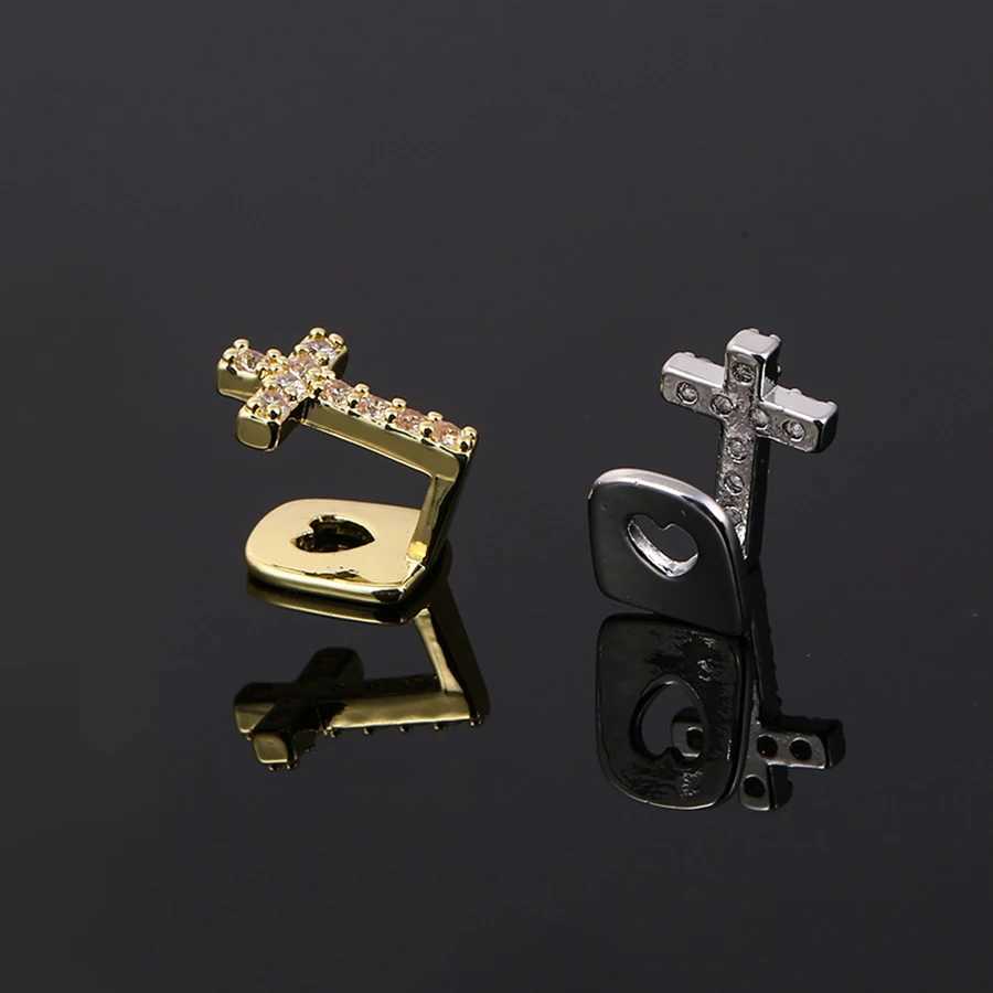 Little Cross Ice Out Teeth Grizz Hip Hop Top and Bottom Grill Dental Mouth Punk Tooth Hat Cosplay Party W250412