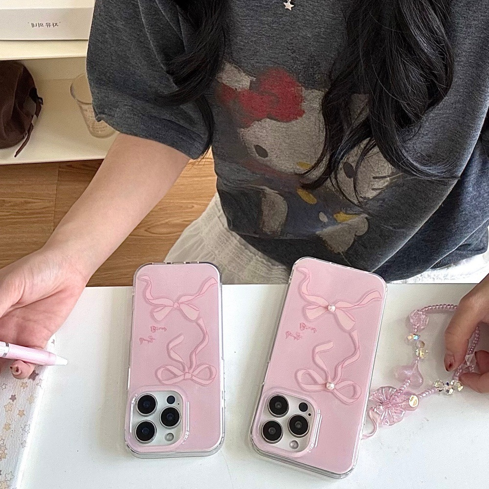 Pink Pearl Bowknot Phone Case Compatible with iPhone 17/16 Pro Max Personalized Protective Cover iPhone 15/14