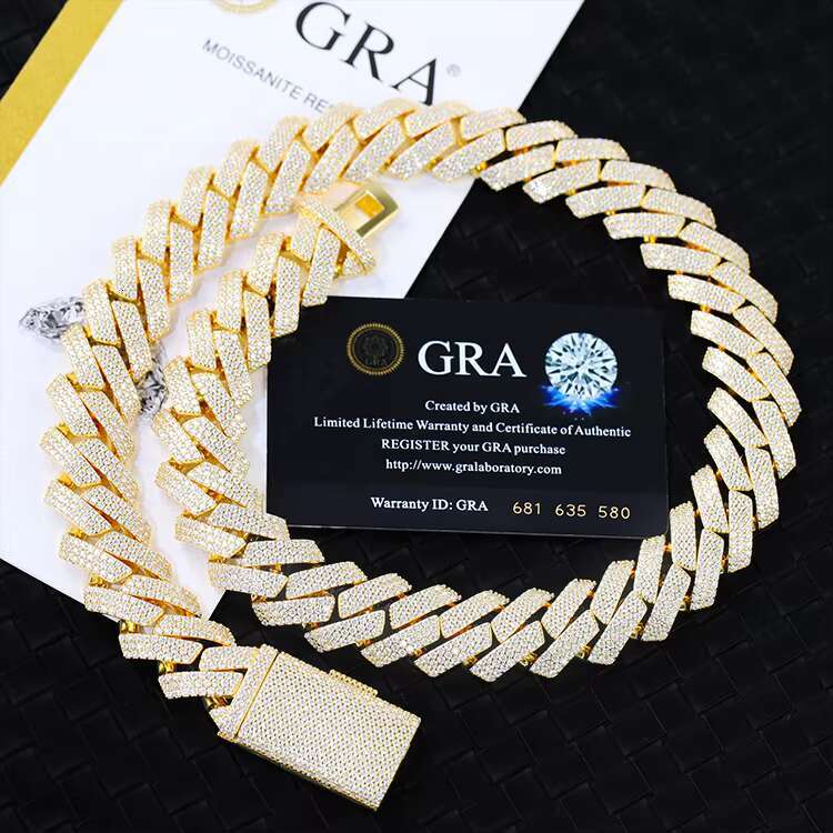 3 Rows 15mm 20 mm Wide Hip Hop Cuban Link Chain GRA Moissanite 925 Sterling Silver Gold Plate Fine Jewelry Necklaces Bracelets