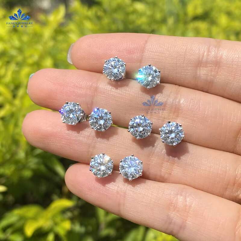 New Arrival Dropshipping Fine Moissante Jewelry Sterling Silver 925 Gold Plated GRA 1CT 6.5MM Moissanite Stud Earring
