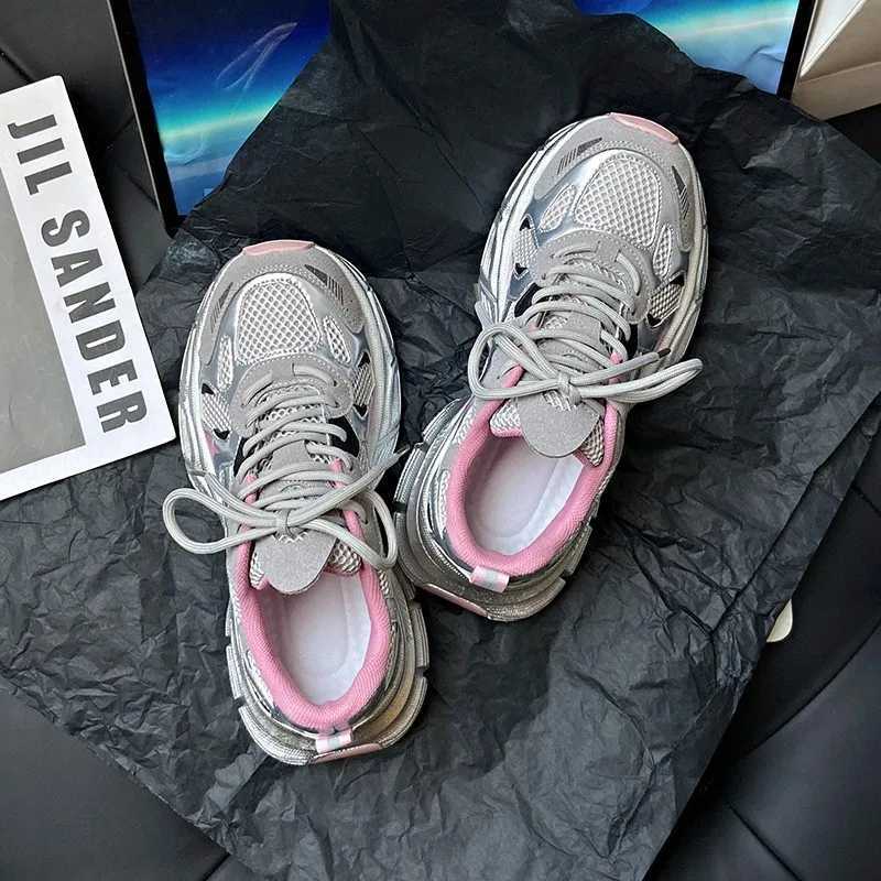 2024 new fashion casual sports wens shoes mesh surface breathable retro do old dirty shoes thick soles increase daddy shoes Z250411
