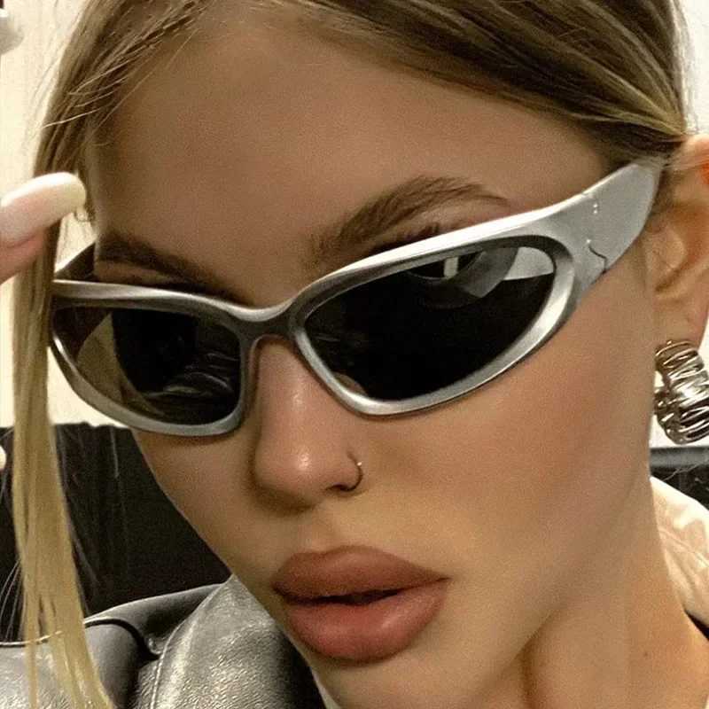 Mens Silver Y2K Sunglasses Outdoor Cycling Sports Sun Glasses Women Vintage Shades Trendy Punk Goggle Eyewear 2000S Aesthetic Z250411