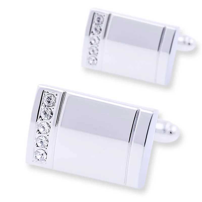 Simple rectangular crystal mens cufflinks French shirt blank buttons Business metal copper brass beauty jewelry giftsT250412