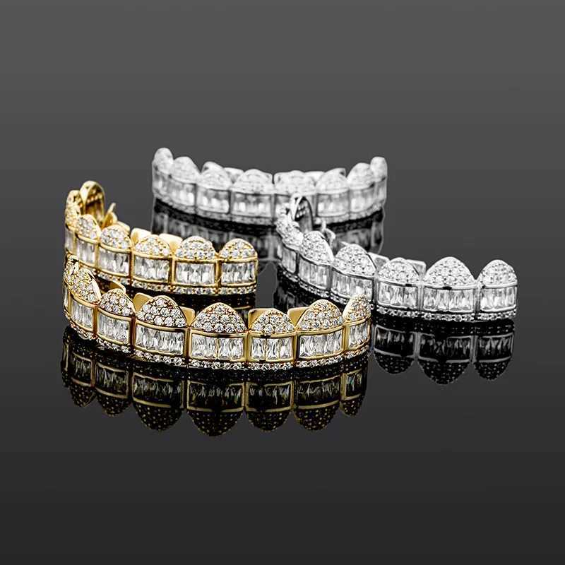 Hip Hop Claw Set CZ Stone Bling Iced Out Teeth Grillzs Top Bottom Set Teeth Grill Mens Rap Singer Jewelry Gold Silver W250412
