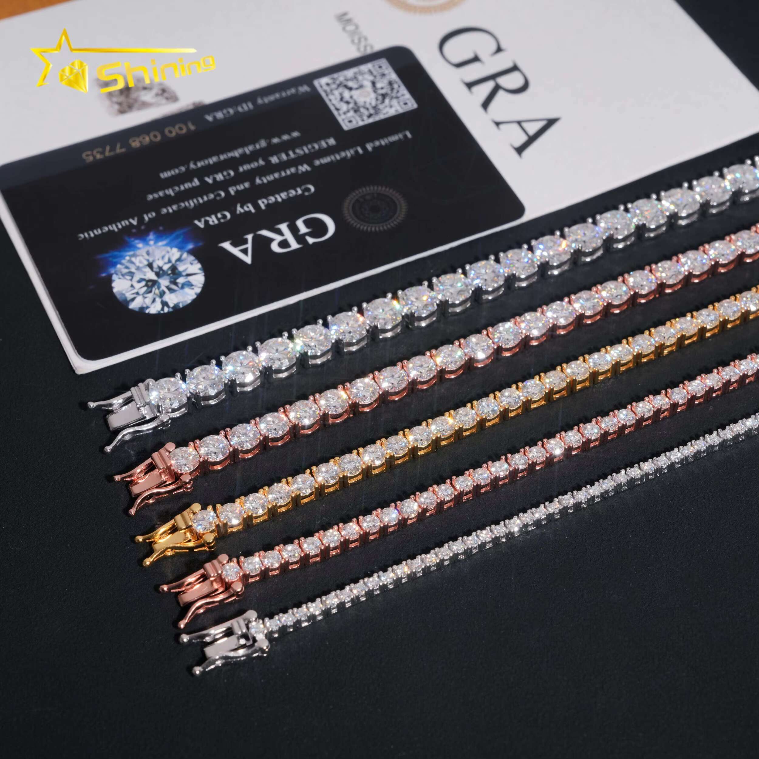 High Quality Pass Diamond Tester Hip Hop 925 Sterling Silver 2mm 3mm 4mm 5mm 6.5mm Moissanite Tennis Chain Bracelet