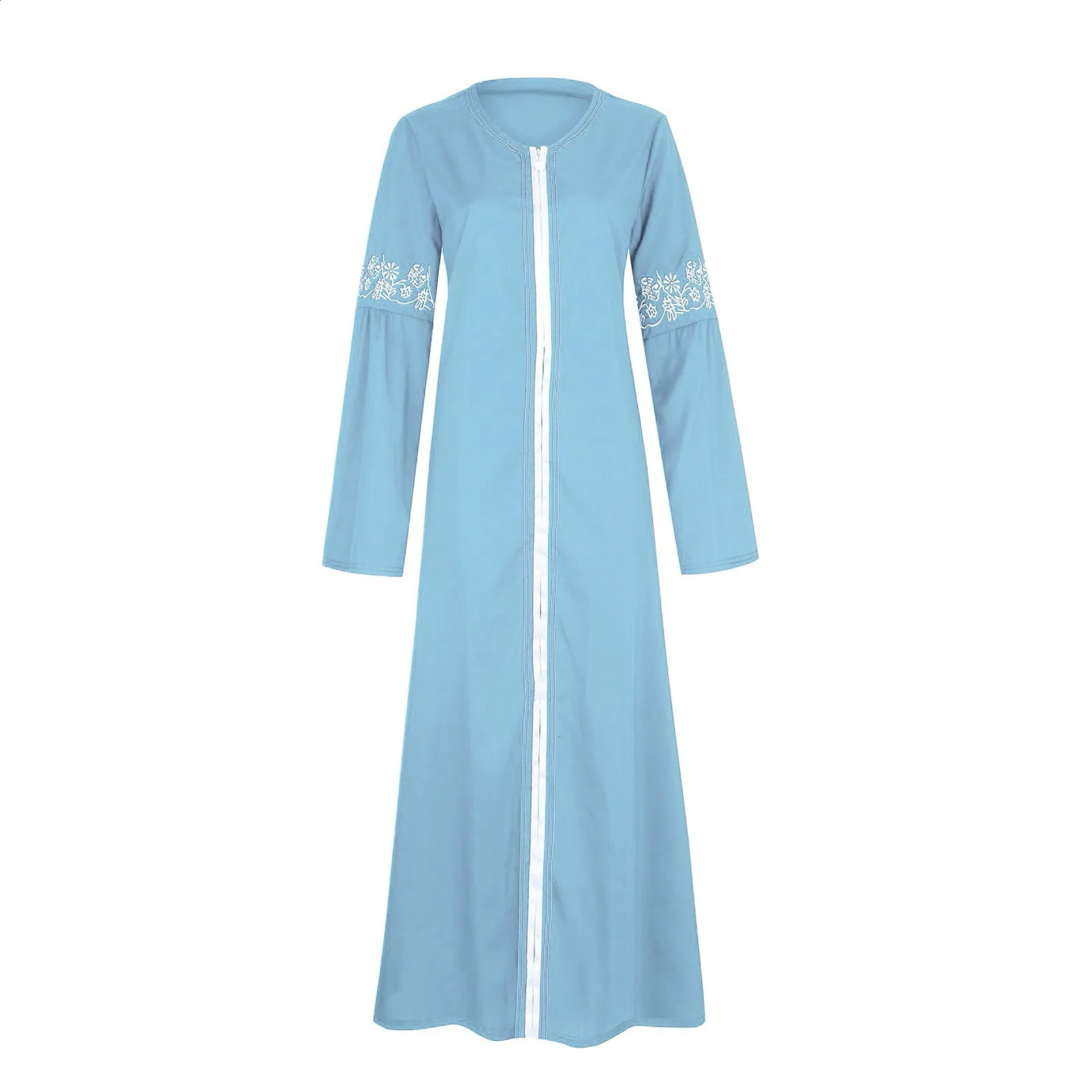 Elegant womens Muslim dress ed Kaftan zipper Abaya Islamic floor length solid plus size robe 250411