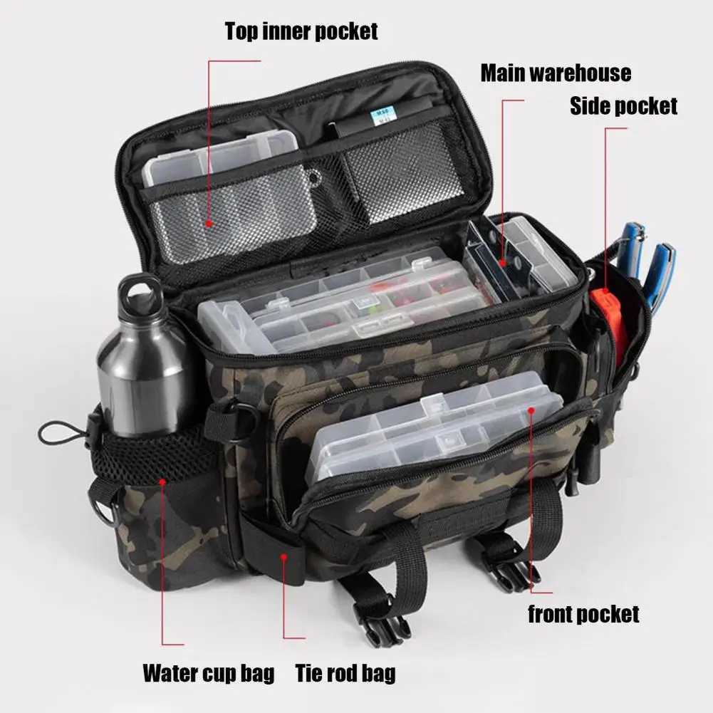 Fishing Shoulder Bag Oxford Waterproof Lure Rod Line Reel Holder Fishing Tackle Backpack Lure Box Fishing Gear Organizer Bag Z250411