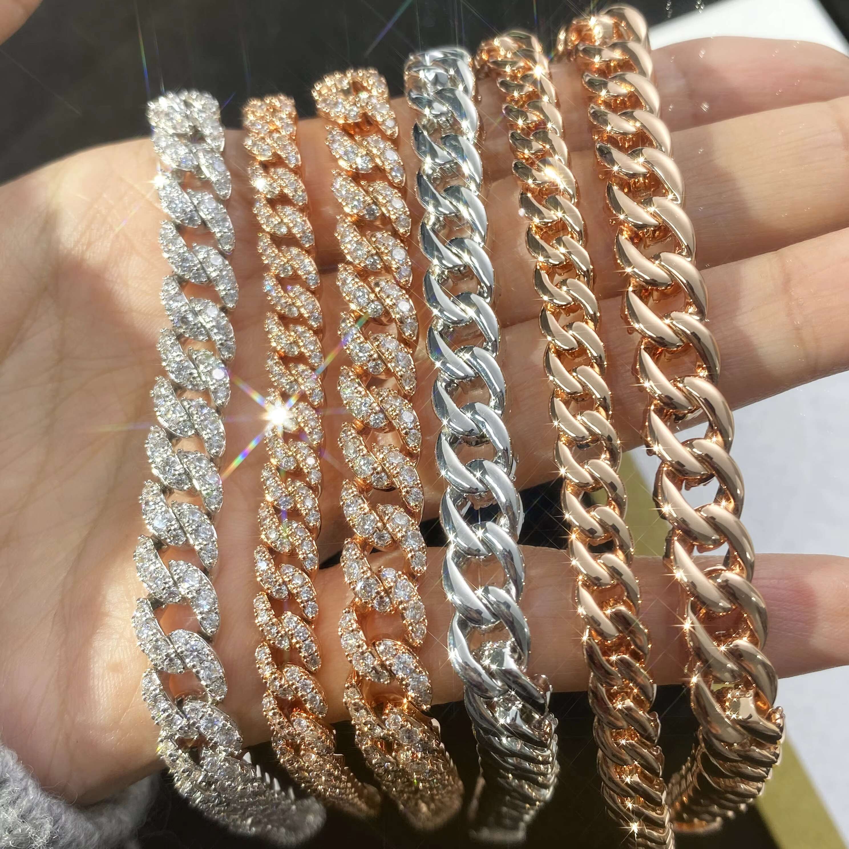 Sterling Silver 925 6mm 8mm Cuban Moissanite Jewelry Miami Cuban Link Chain Gold Rhodium Plated Hip-hop Style