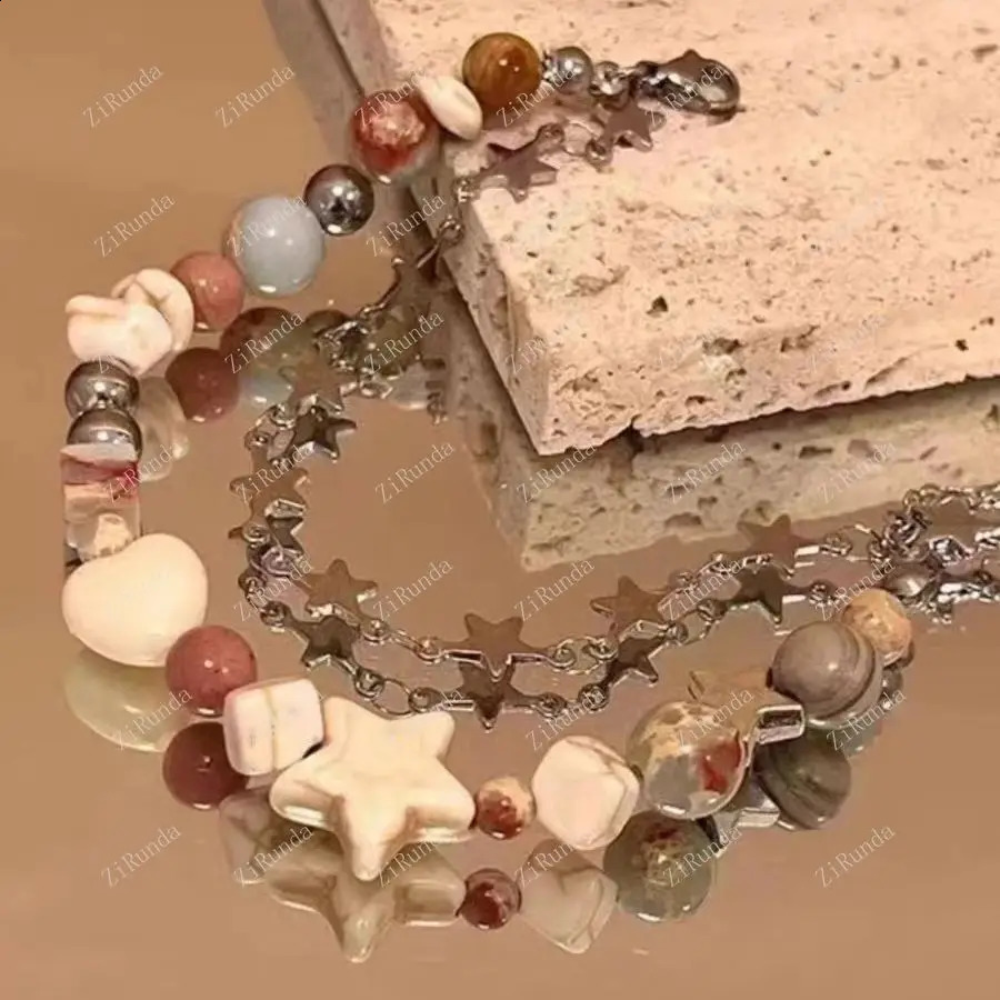 *Natural stone bead pearl double-layer bracelet womens retro bracelet light high-end handicraft 250409