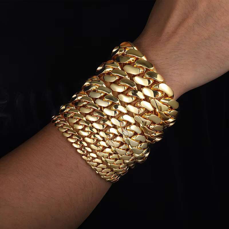 In Stock 14K 18k Gold Plated Bracelet 10mm-25mm 7-9 Inch Pulseras De Hombre Men Women Custom Plate Chunky Cuban Miami Chain