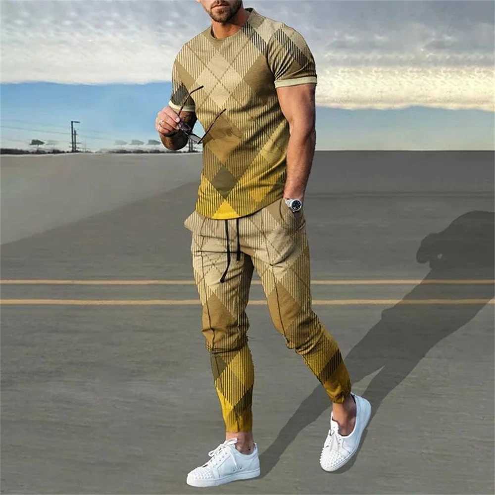 Summer casual sportswear short sleeved T-shirt mens sports pants 2-piece set mens top T-shirt 3D printed oversized mens clothingXJ250412