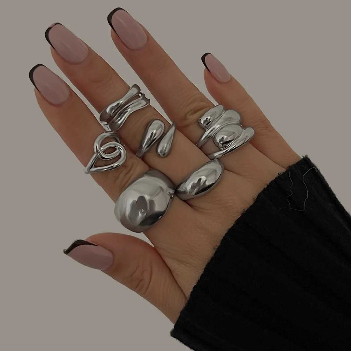 Stainless steel ring liquid line geometric opening ring niche design irregular lava ring womens jewelry finger decorative giftXJ250412