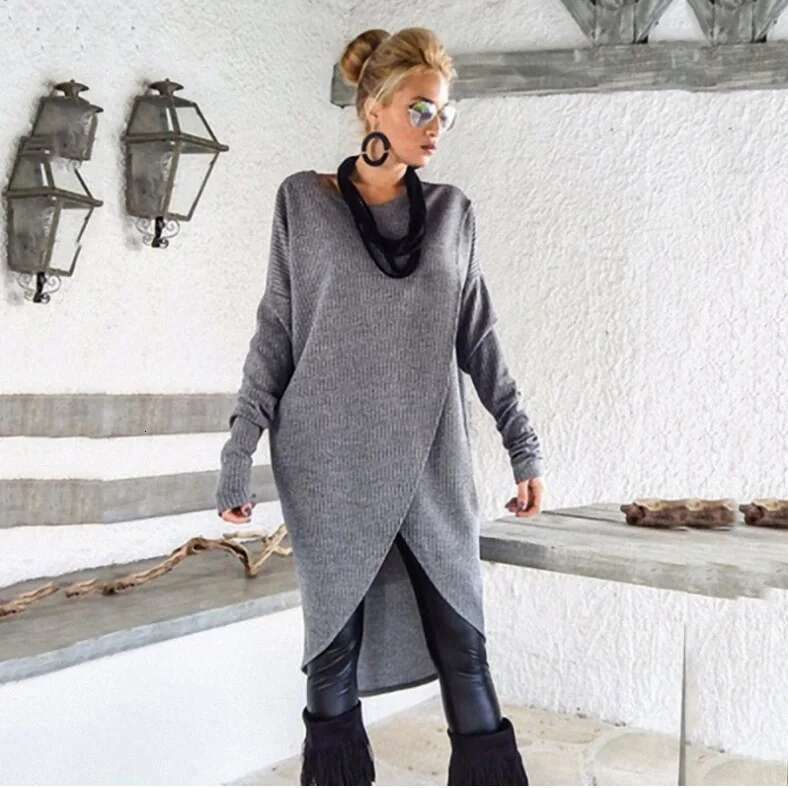 New Autumn Winter Women's O-Neck Irregular Long Sleeve Casual Loose Holiday Midi Dress 2025 Female Dresses