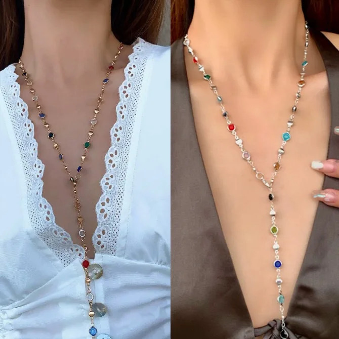 y heartshaped colored crystal zircon necklace suitable for women sparkling rhinestones long tassel Bohemian statement jewelry gift 250410