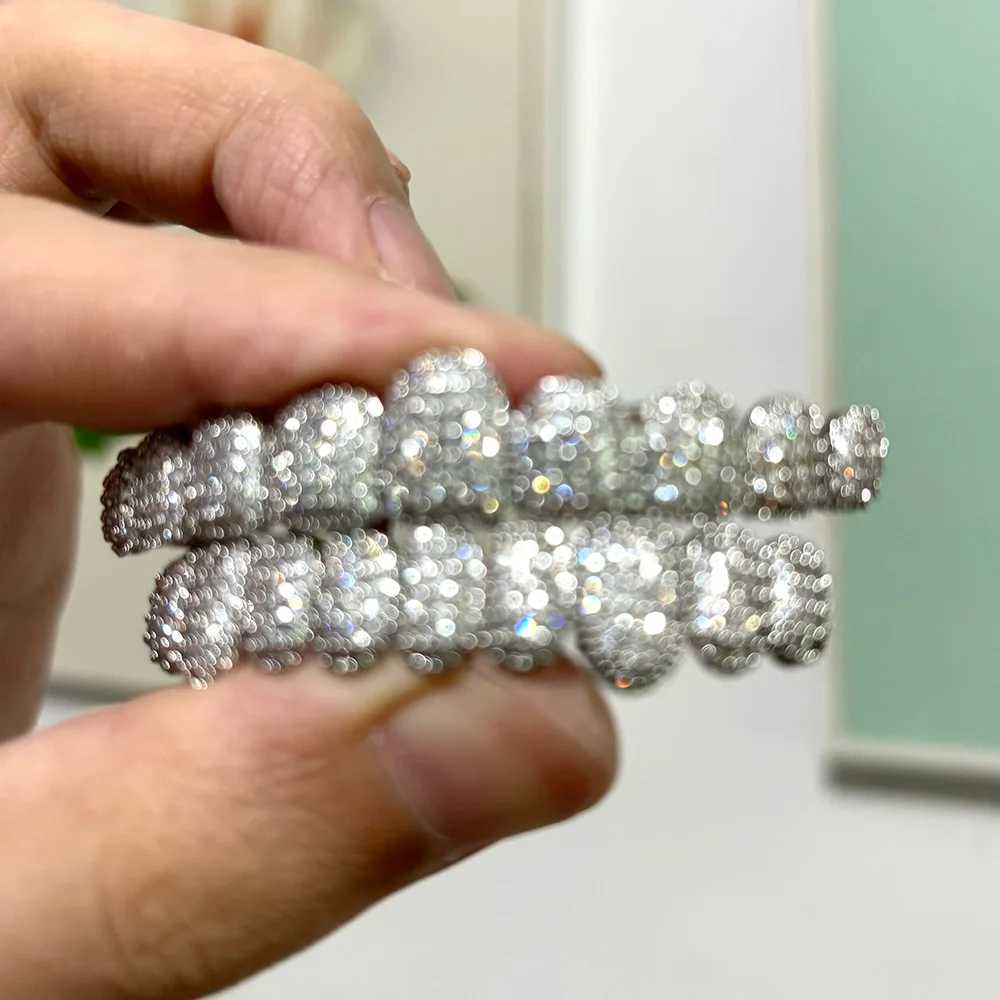 Rachelz Hip Hop 10/10 Ice Out CZ Stone Teeth Grillz Punk Rap Singer 14K Gold Plated Zircon Teeth Hat Mens Jewelry Gift W250412