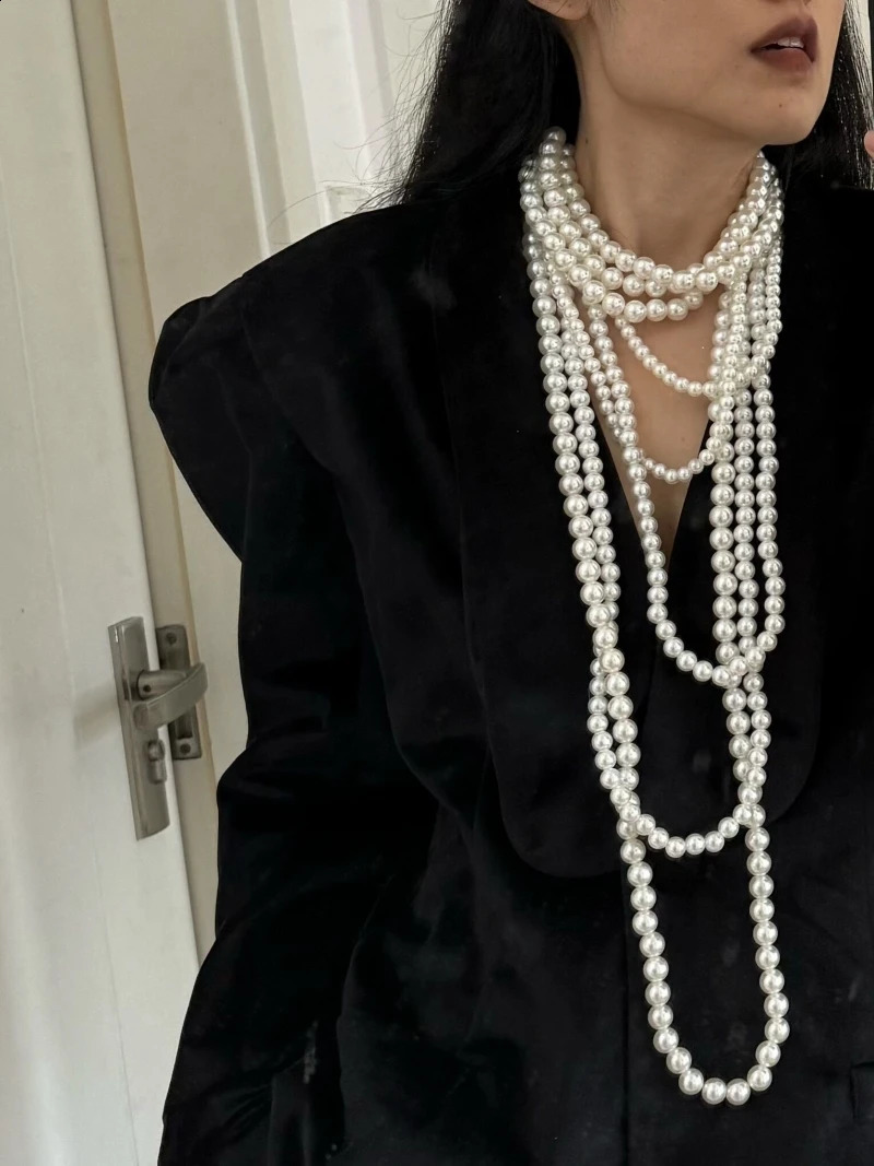 Imitation Pearl Multi-layered Womens Necklace Exaggerated Fashion High Street Club Party Banquet Necklace For Women Jewelry 250407