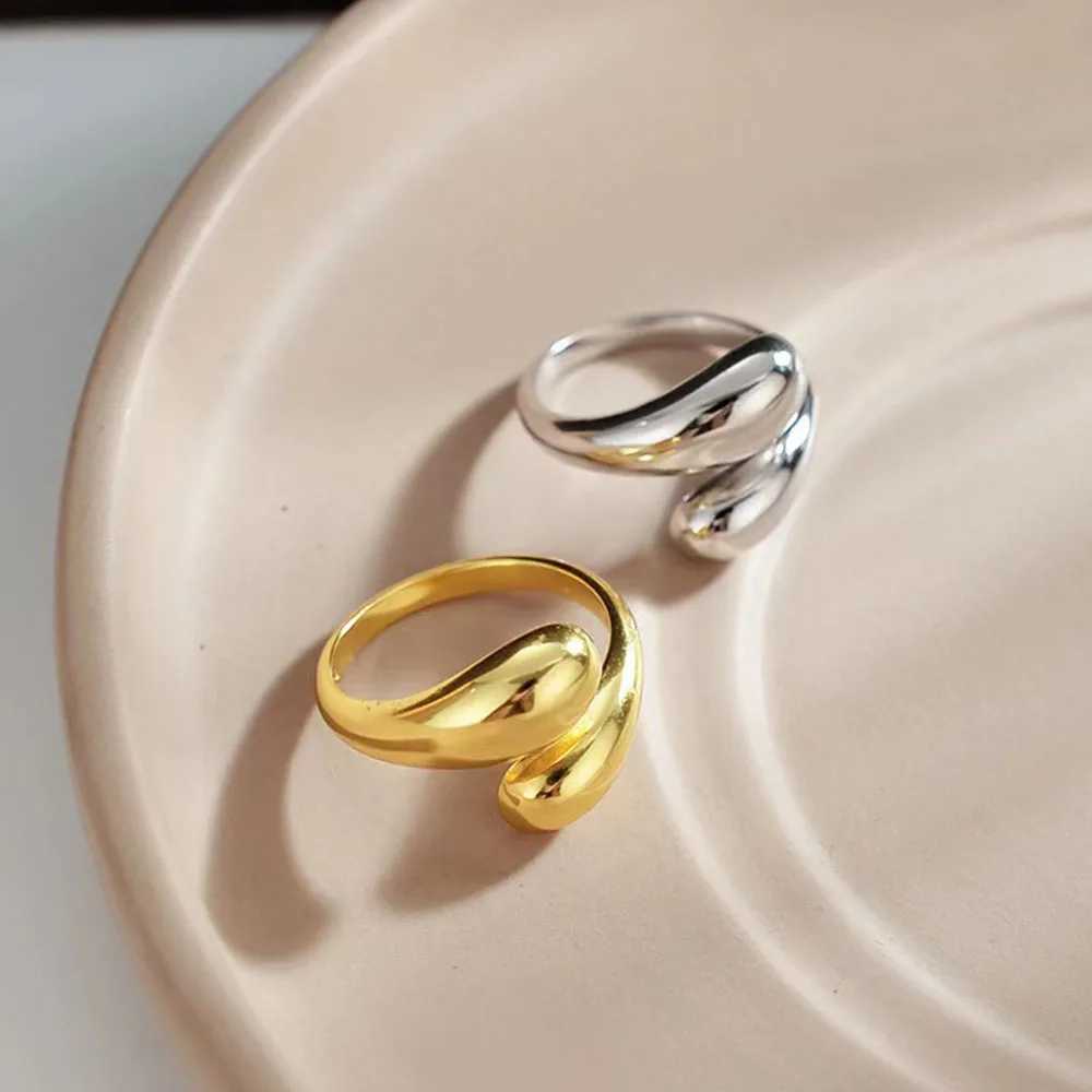Stainless steel smooth double bead ring womens open gold geometric wedding ring couples ring aesthetic jewelry giftXJ250412
