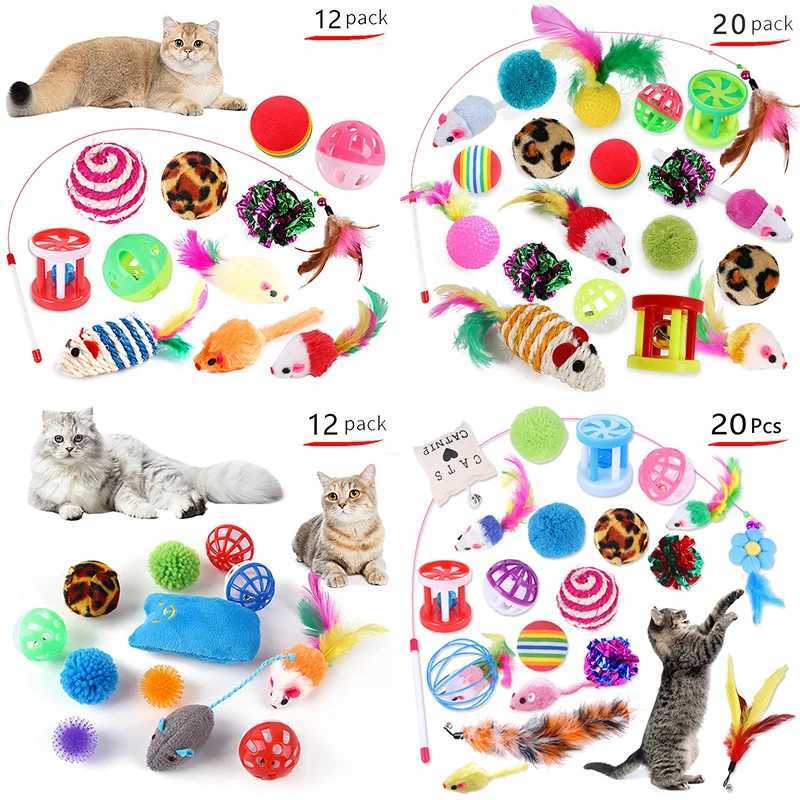 12/20 pieces of pet cat toys various cat toy combination sets interesting cat toys cat sticks sisal mice Bell ball cat supplies Y250412