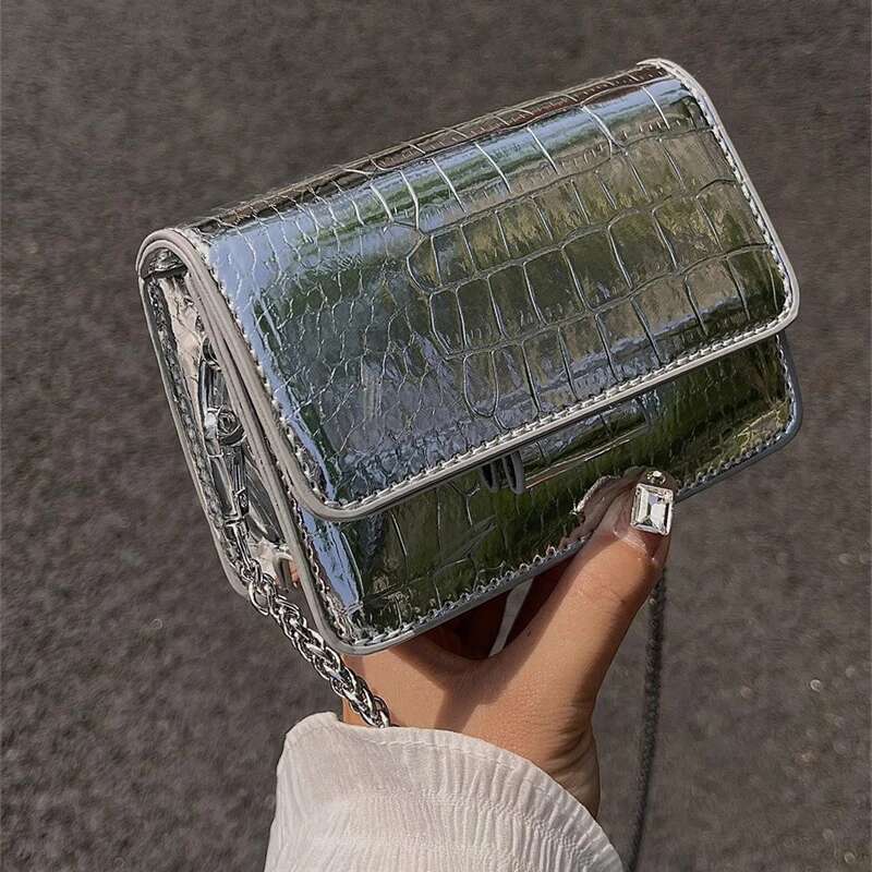 Vintage Women Sier Chic Crossbody Bag Designer Small Shoulder Bags Fashion Gold Mini Square Cute Pu Leather Handbag