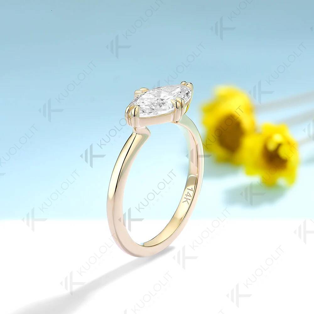 Kuololit 2CT Marquise Moissanite Engagement Ring for Women Solid 18K 10K 585 White Gold Solitaire Ring for Engagement Christmas - view 3