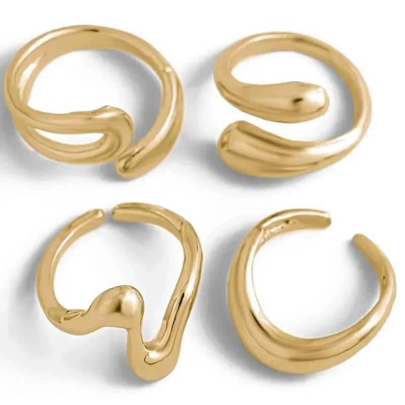 4-piece/set fashionable silver irregular geometric opening ring suitable for women men punk metal adjustable knuckles joint rings jewelry giftsXJ25041