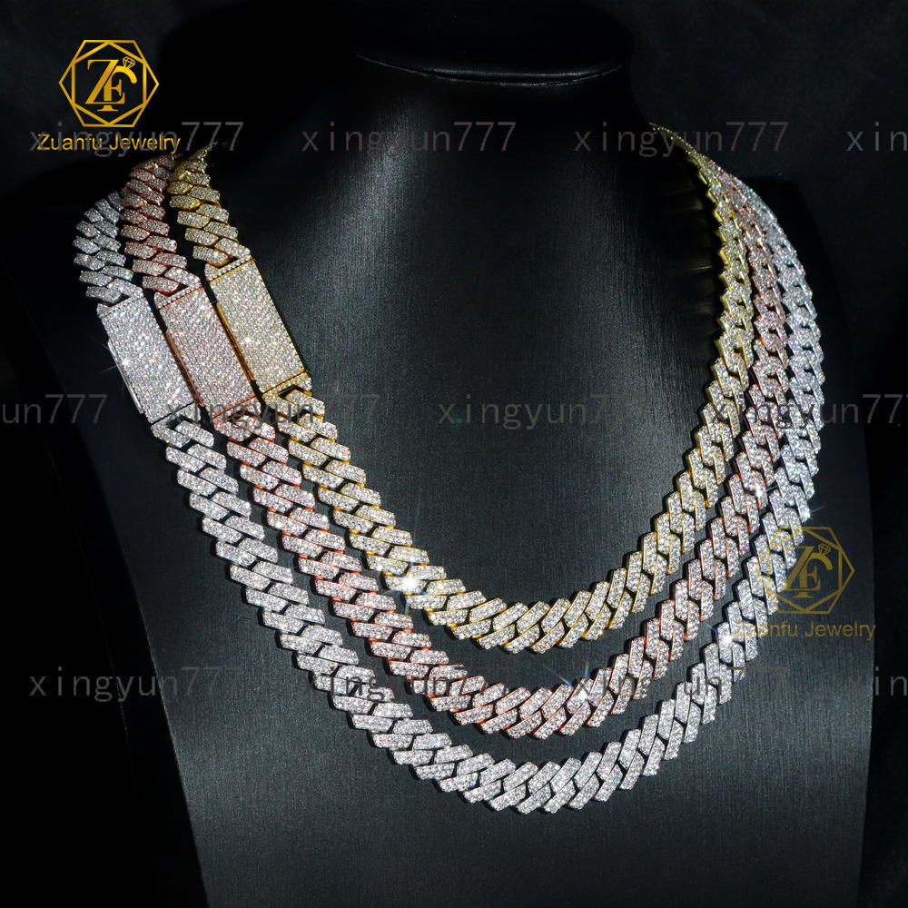 2025 Unisex Hip Hop Cuban Chain Necklace Real Pure 925 Silver Rhodium 8mm 10mm 12mm Moissanite Diamond Rose Gold Cuban Link