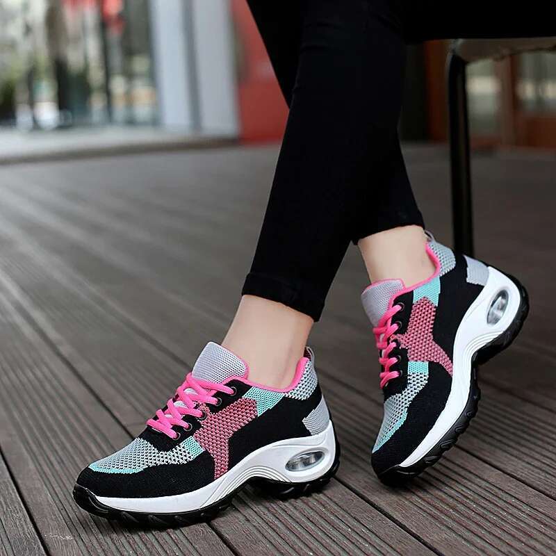 2025 new women's sports shoes air cushion walking breathable fitness jogging shoes women's lace up platform designer fashion sports shoes