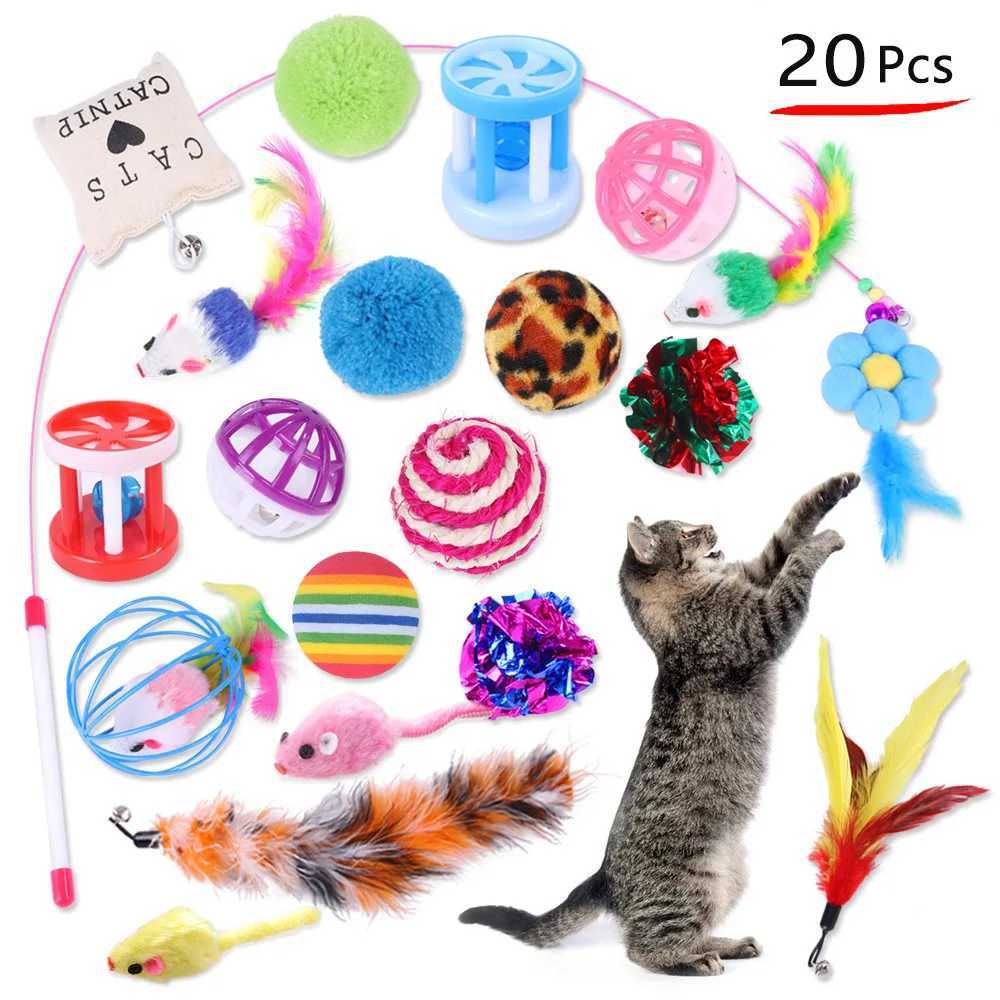 12/20 pieces of pet cat toys various cat toy combination sets interesting cat toys cat sticks sisal mice Bell ball cat supplies Y250412