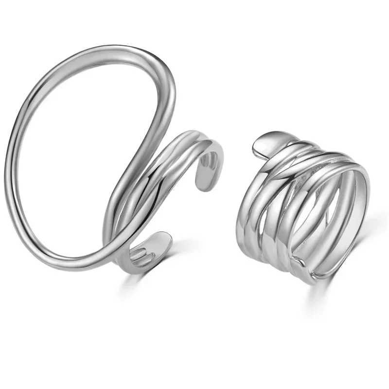 Silver Unique Line Large Ring Set Womens Large Ring Finger Jewelry Retro Twisted Geometric RingXJ250412