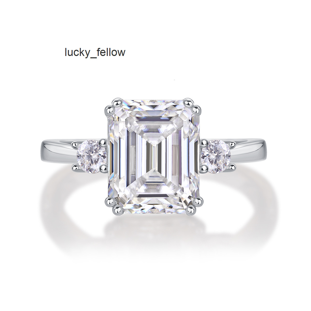 SGARIT Wholesale Jewelry S925 Silver Three Stone Moissanite Diamond Ring 4CT Emerald Cut Gold Plated Moissanite Engagement Ring