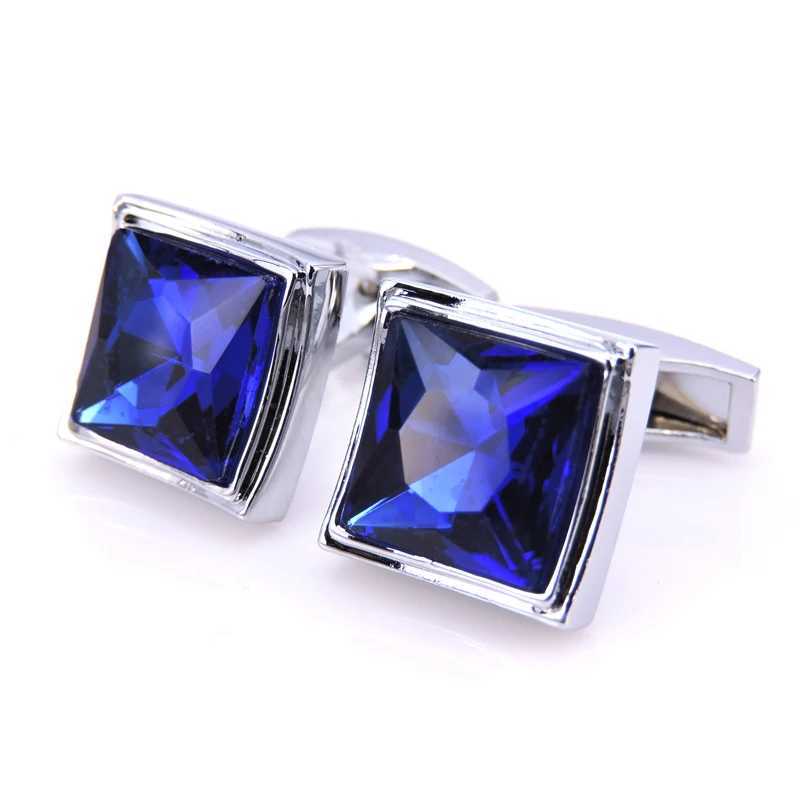 Mens fashion brand stainless steel cufflinks blue crystal peaceful crime clothing accessories French shirt cufflinksT250412