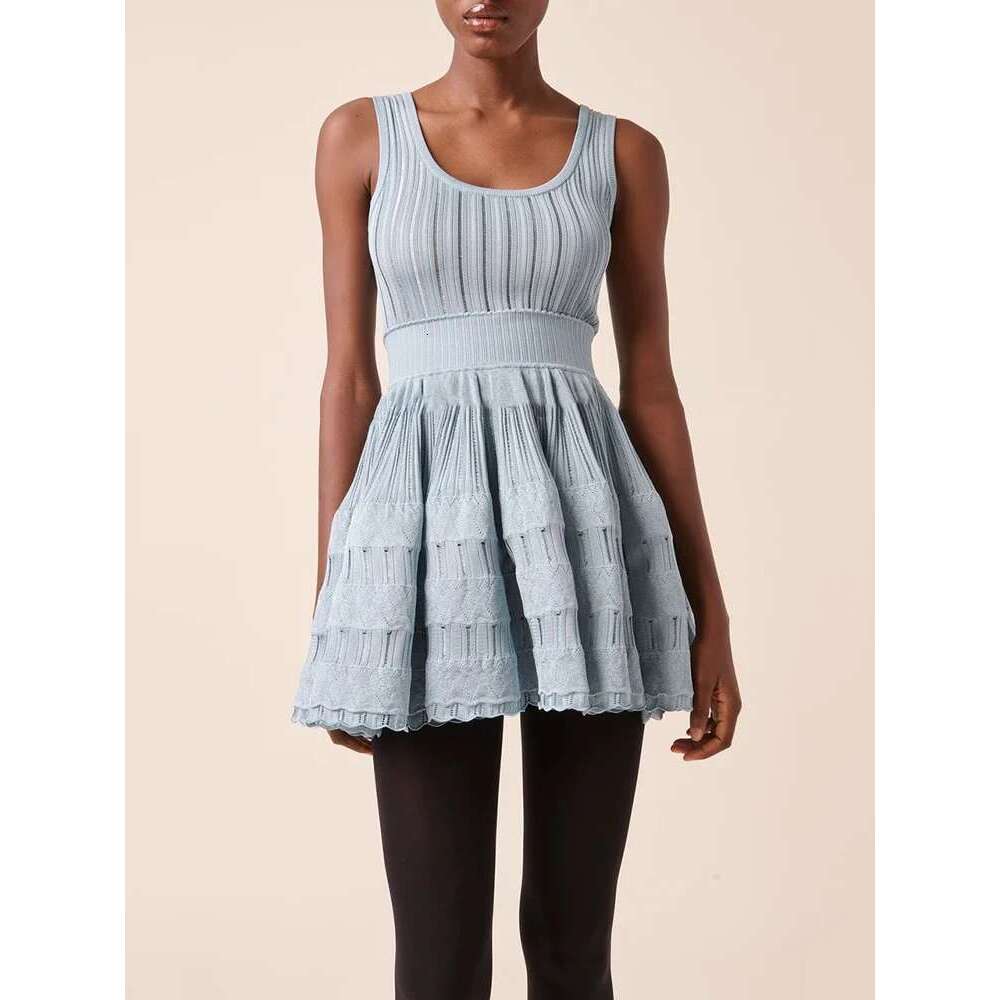 U Collar Slim Knit Short Dress Temperament Elegant Hollow A-E Women's Dresses 2025 Spring New