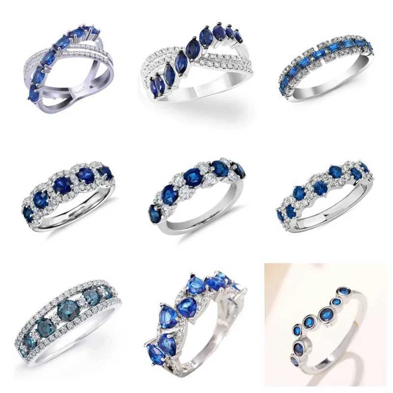 2025 New Womens Ring Blue/White Zircon Temperature Finger Decoration Sparkling Silver Band Fashion JewelryXJ250412