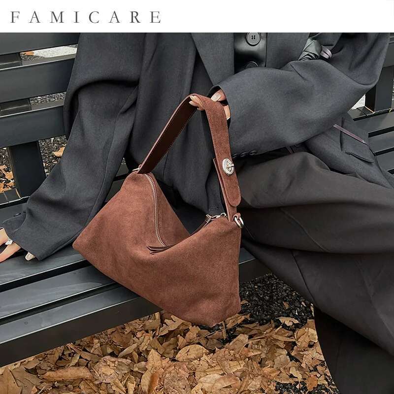 Designer Bag Wholesale Women Suede Female Retro Frosted Cowhide Split Leather Armpit Shoulder Bag Lady Handbag Trendy Crossbody Messenger